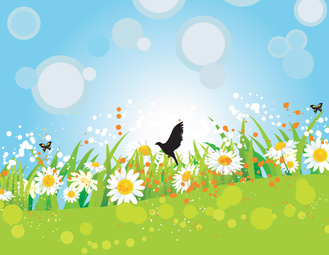 Spring Floral and Bird Vector Background