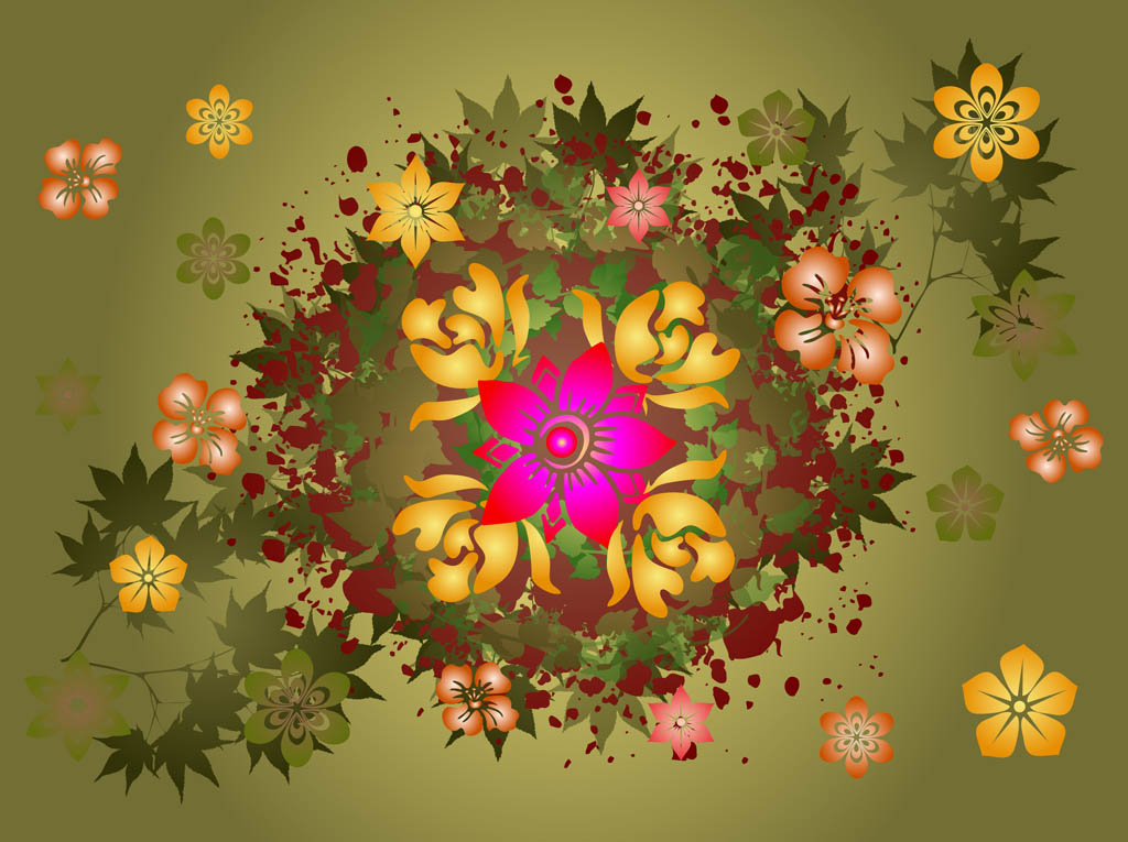 Leaves And Flowers Vector