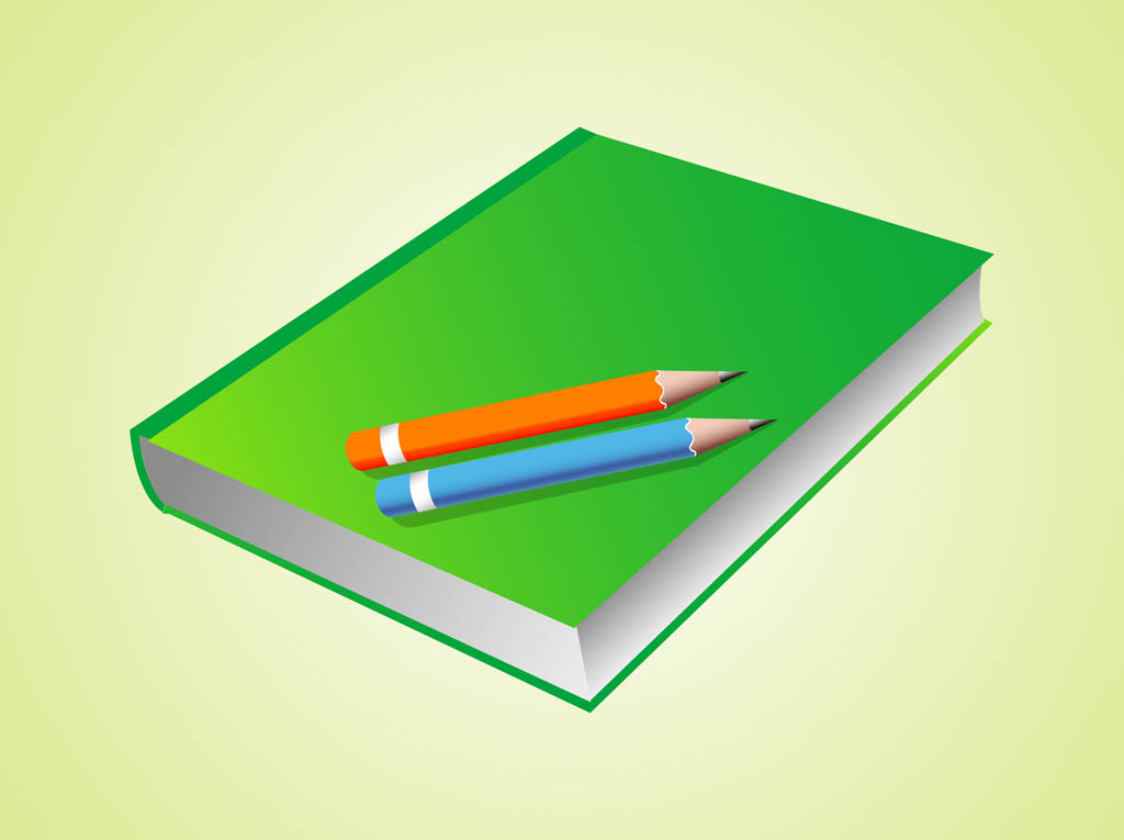 Vector Book And Pencils