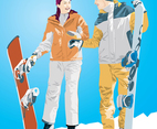 Snowboard Boy & Girl Illustration
