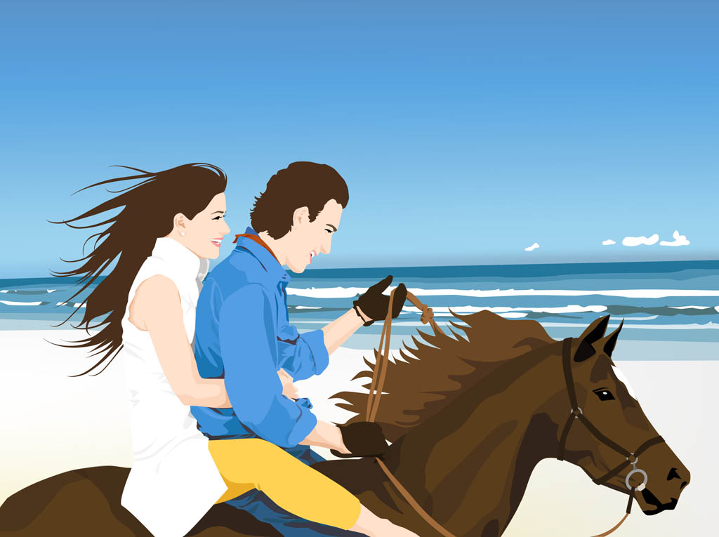 Happy Couple On Horse