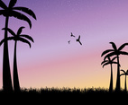 Sunset Palm Tree Vector Background
