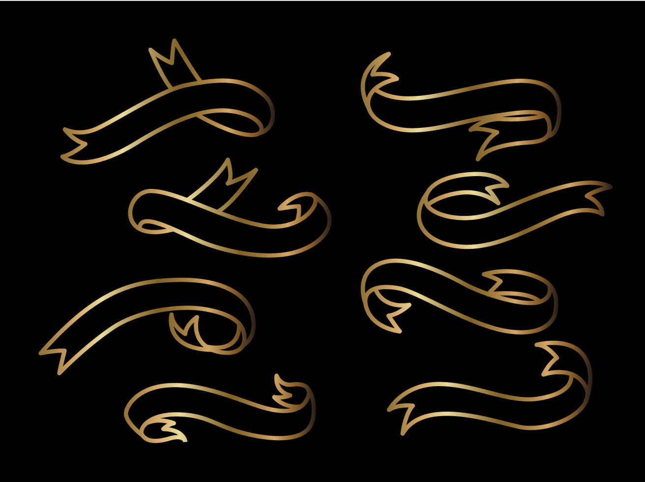Gold Outline Ribbons Vector