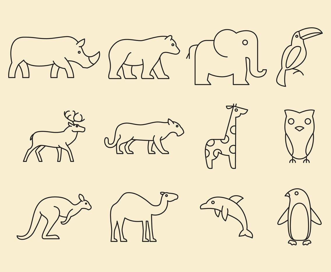 Zoo Animal Line Icons Vector Art & Graphics