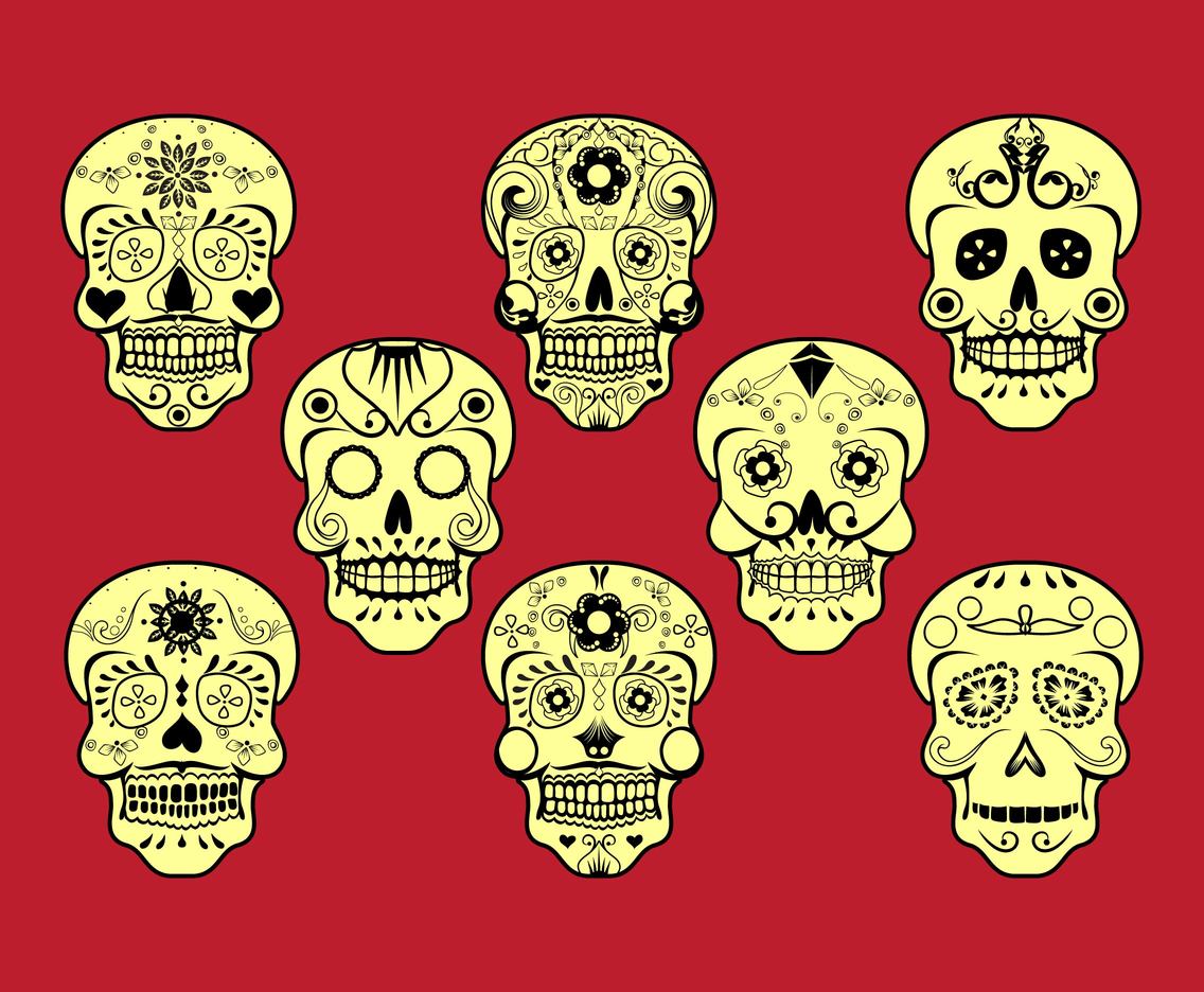 Mexican skull silhouette vector set