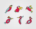 Red Cartoon Birds Vector Set