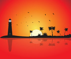 Lighthouse sunset background vector