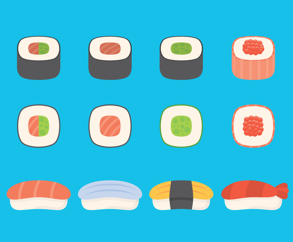 Colorful Sushi And Sashimi Icons