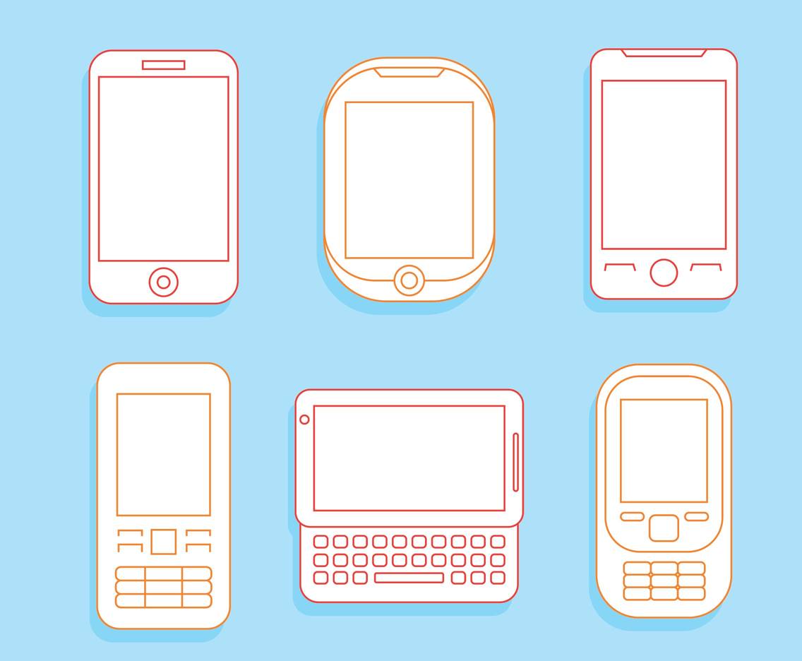 Cell Phone Line Icons Vector