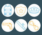 Police Element Line Icons Vector