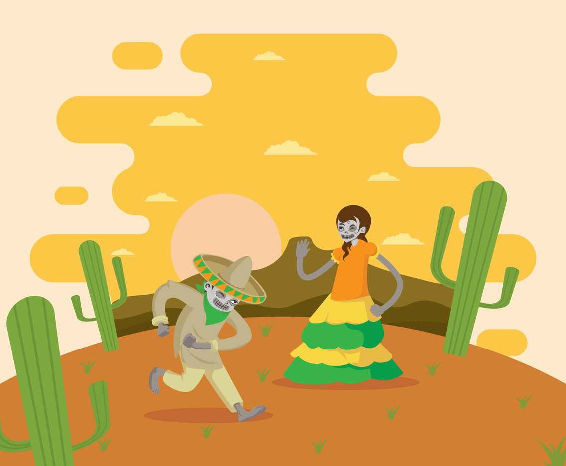 Free Mexican Skull Couple Dancing Illustration