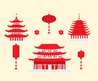 Red Chinese Pagoda and Lamp Vectors