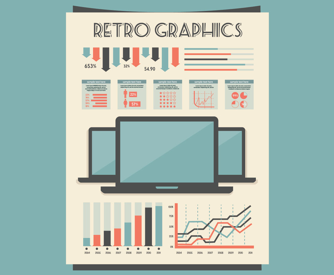 Throwback Office Graphs and Tables Vector