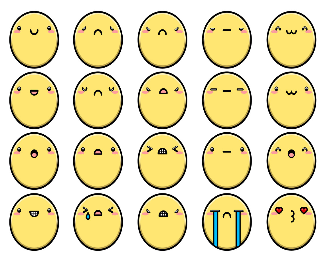 Vector Cute Faces With Different Expressions