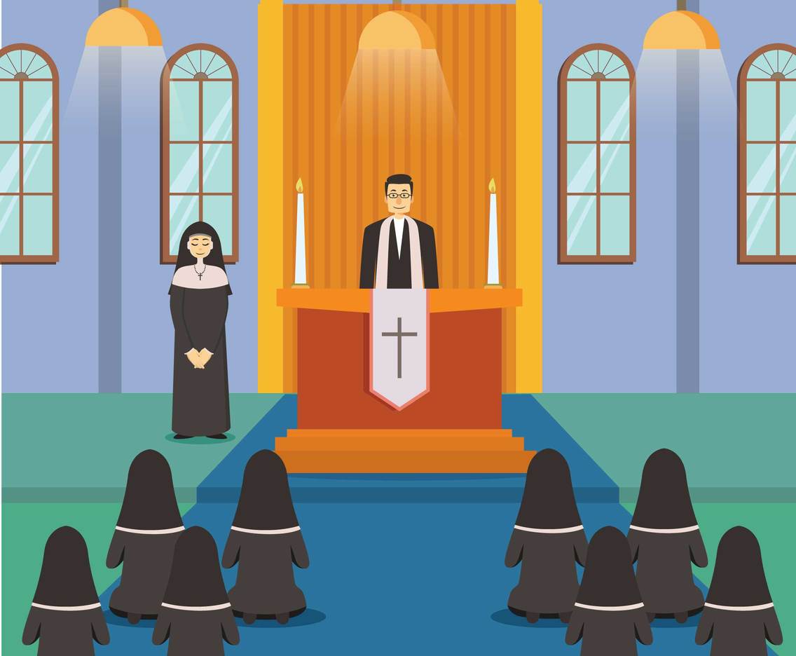 Free Nun And Priest in Church Service Illustration