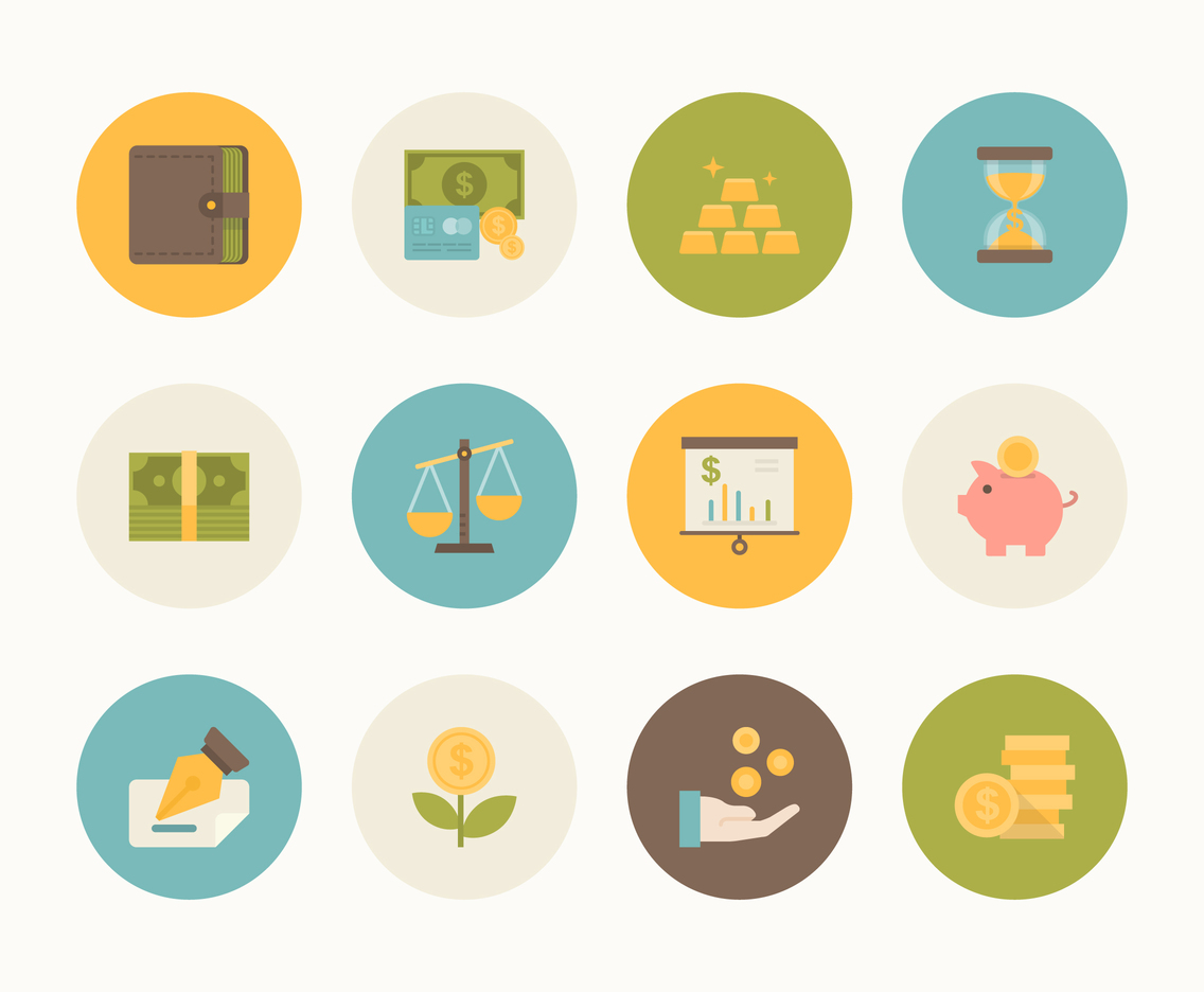 Flat Money And Finance Icon Vector Set