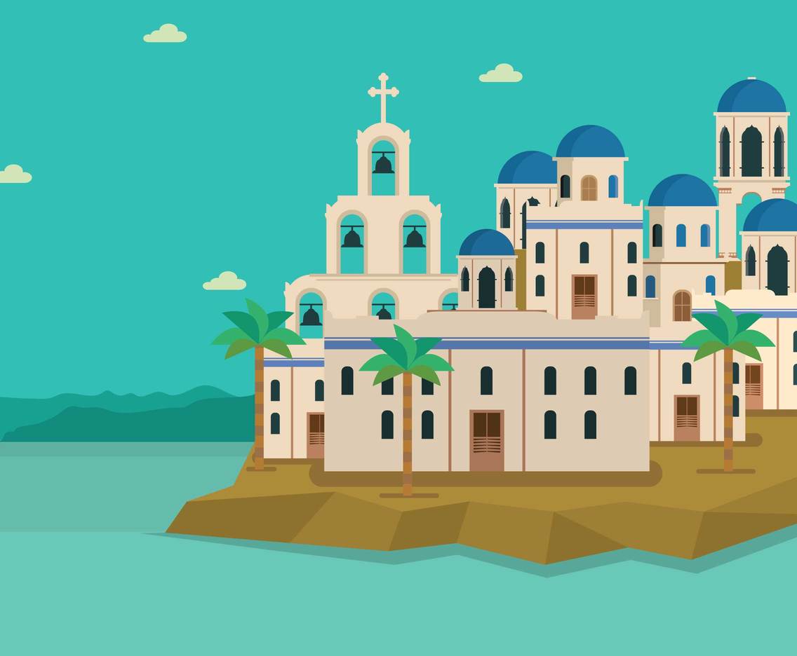 Free Santorini With White House and Blue Dome Illustration