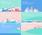 Flat Village And Small Town Landscapes Banners