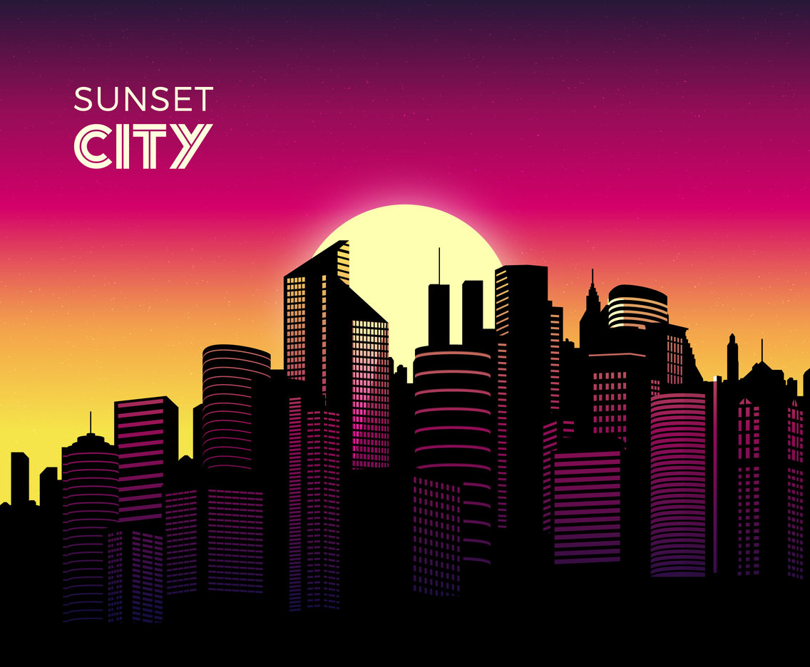 City Skyline At Sunset Vector Background