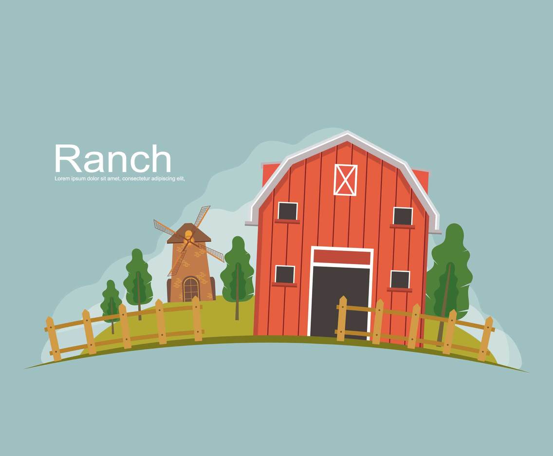 Free Ranch With Green Landscape Illustration