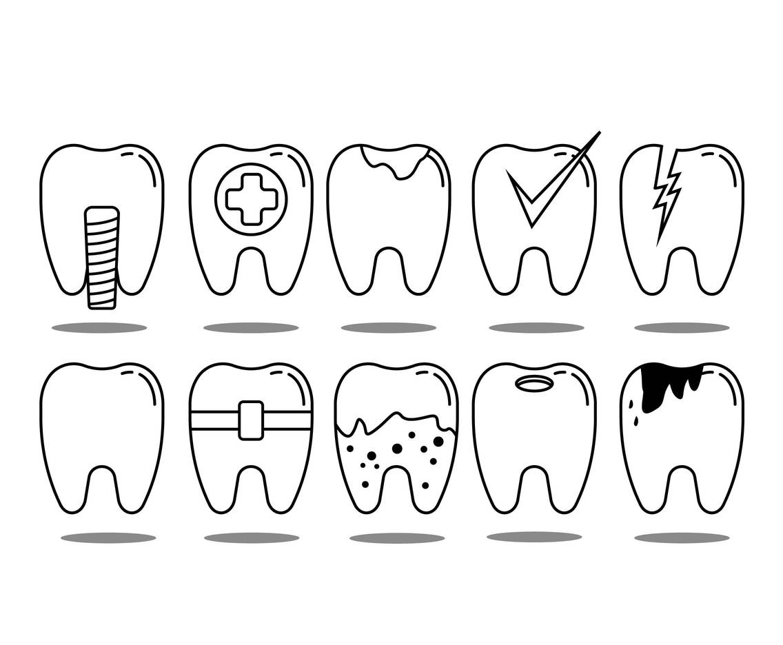 Dental Thin Line Icon Vector Set