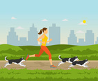 Woman Jogging with Dogs Vector 