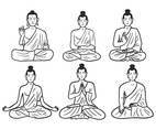 Buddhist pose sketch vector set