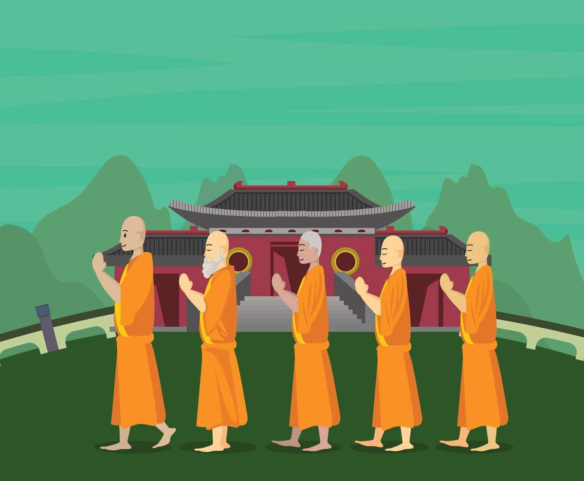 Row Of Buddhist Monks Illustration