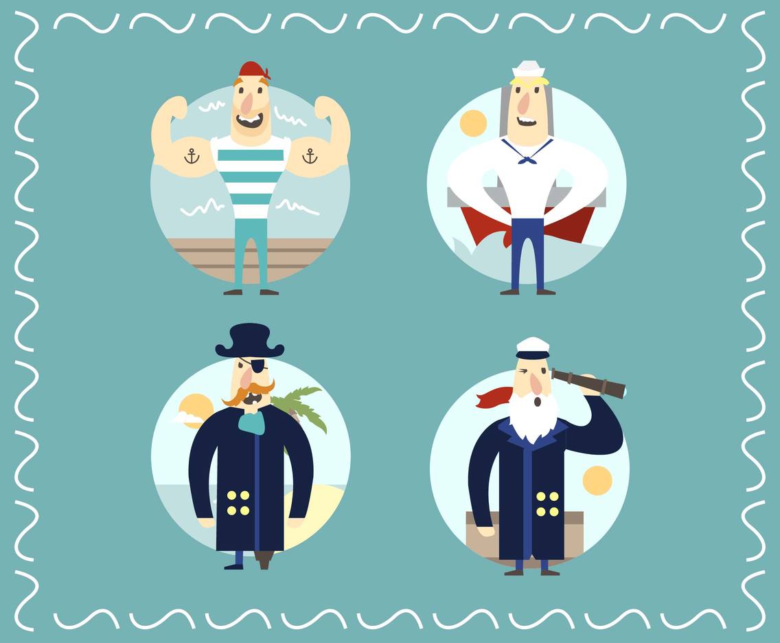 Sailor Characters Scenes Cartoons Illustration Vector