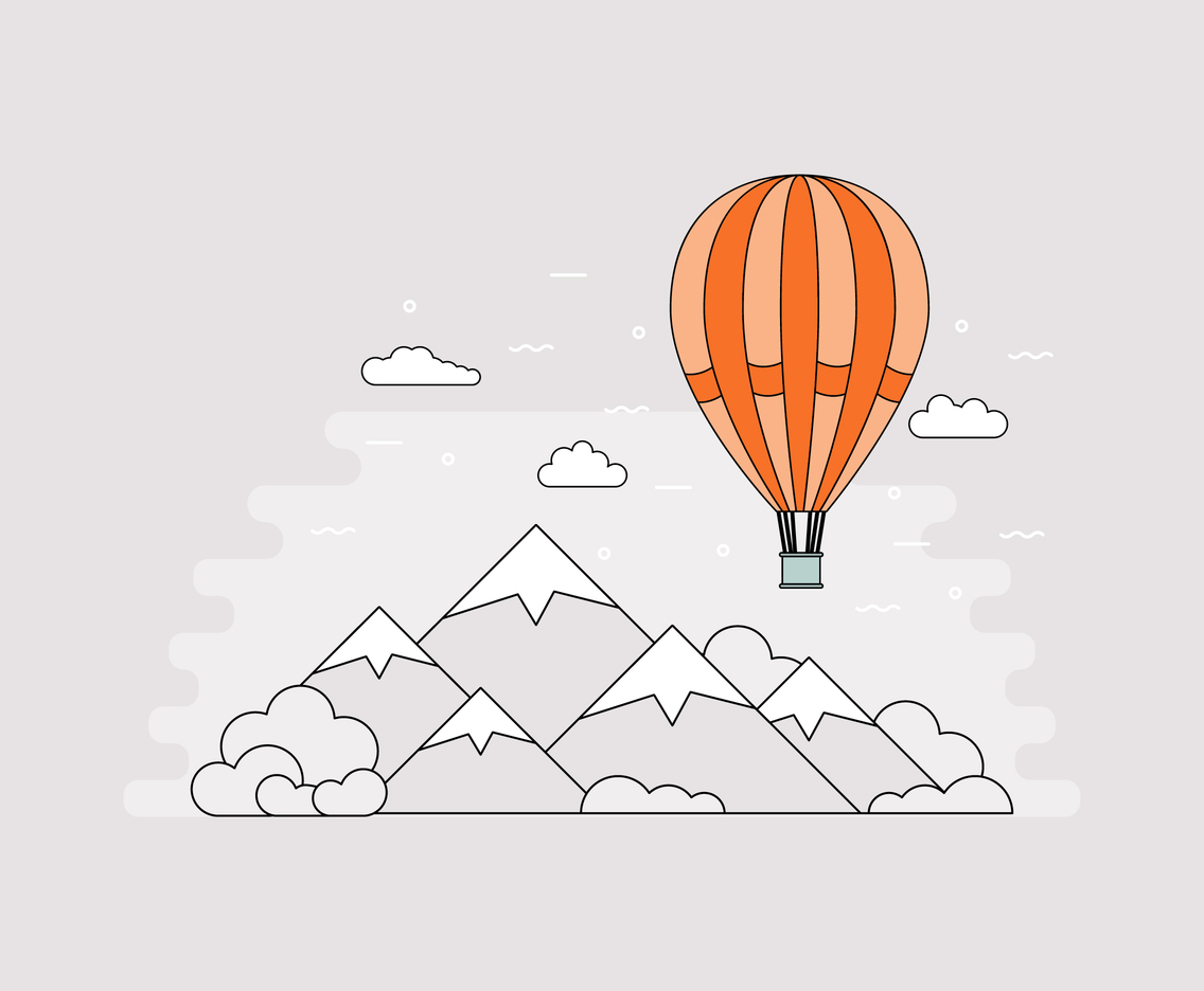 Flat Airship Over Mountains Vector 