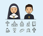 Catholic Priest And Nun With Icons