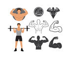 Man Flexing Muscle With Silhouette Icons