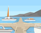 Dock and Sailboat Vector