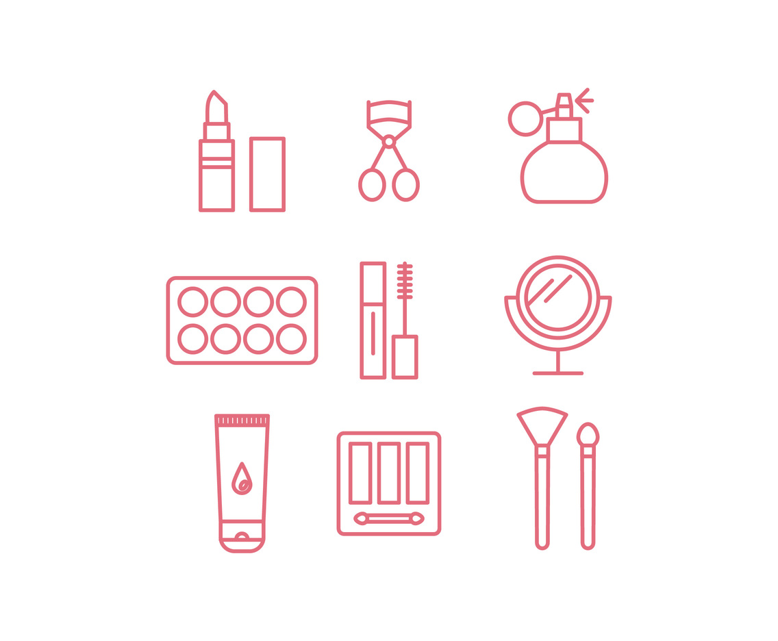 Pink Outlined Make-Up Icons