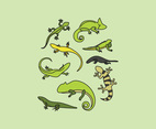 Set Of Outlined Reptiles