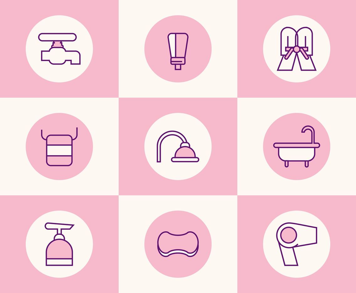 Pink Bathrobe and Showering Tools Vector