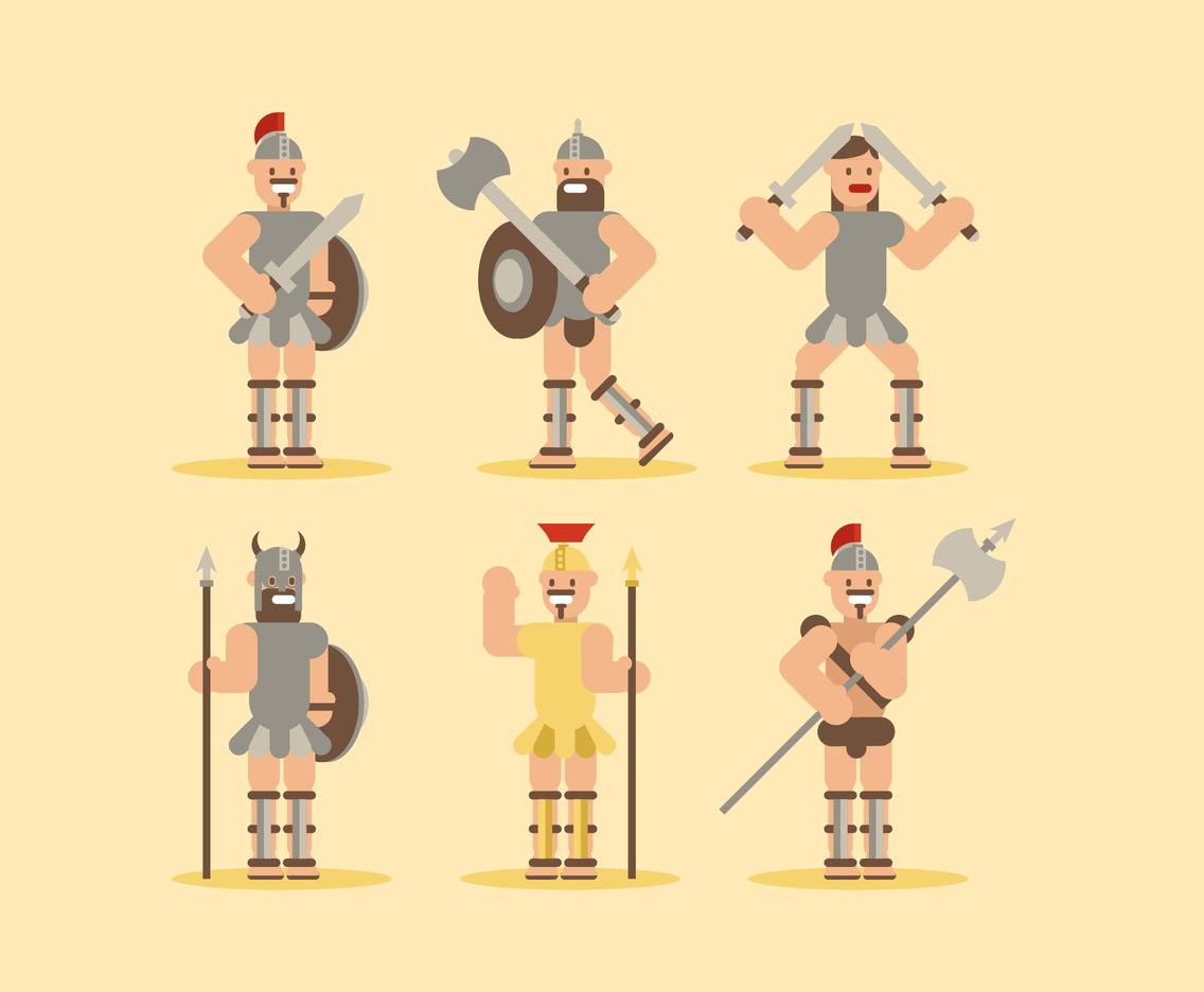 Gladiator Flat Illustrations Vector