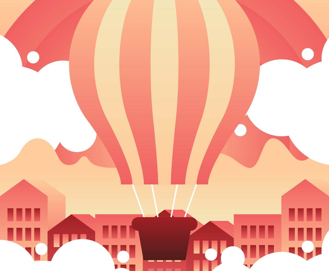 Hot Air Balloon Landscape Flat Illustration Vector 6