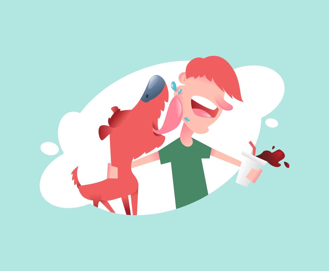 Boy And His Dog Illustration Vector #2