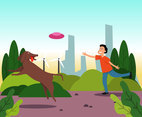 Playing Frisbee with Dog Vector