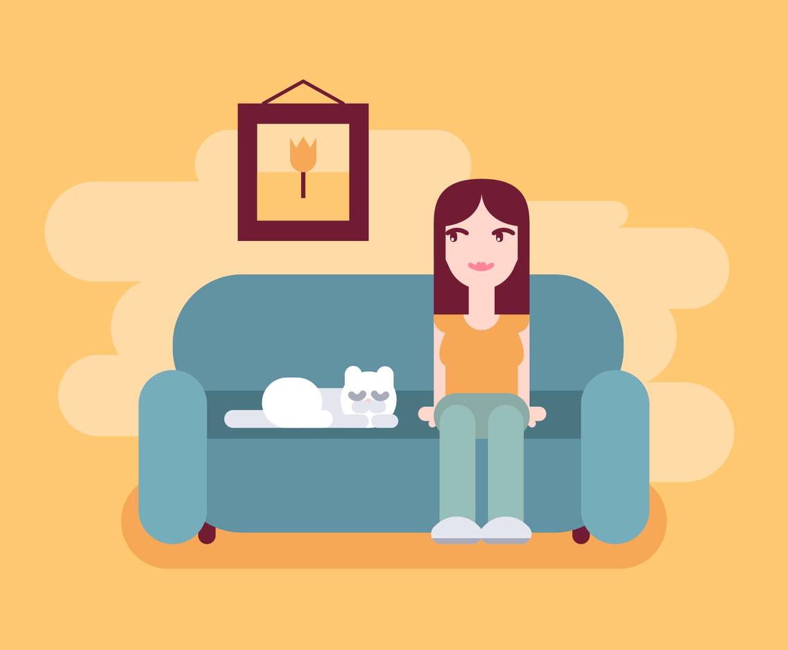 Girl And Her Cat Illustration Vector #2