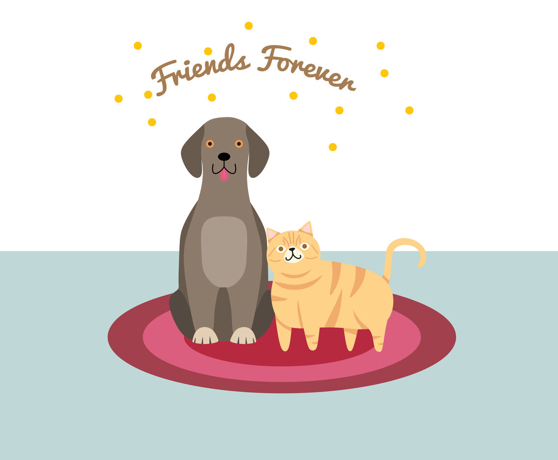 Cat and Dog Friendship Vector