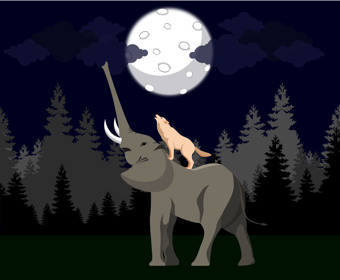 Elephant and Wolf Vector