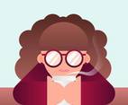 Girl With Wavy Hair And Glasses