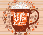 Pumpkin spice latte Illustration with pumpkins, nutmeg, ginger, cloves, star anise ornament