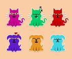 Cat And Dog Stickers Illustrations Vector