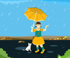 Little Girl in the Rain Vector