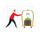 Bellhop Pushing Luggage Cart