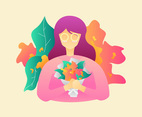 Cute Girl With Flowers Vectors