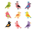 Colorful Set Of Flat Birds
